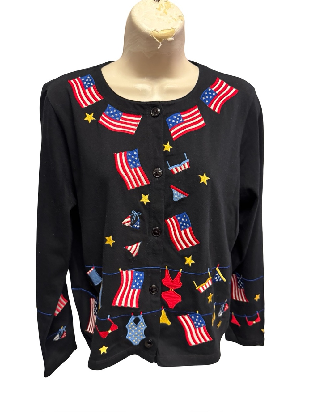 Michael Simon Vintage 4th of July American Flag Embroidered Cardigan Sz Small